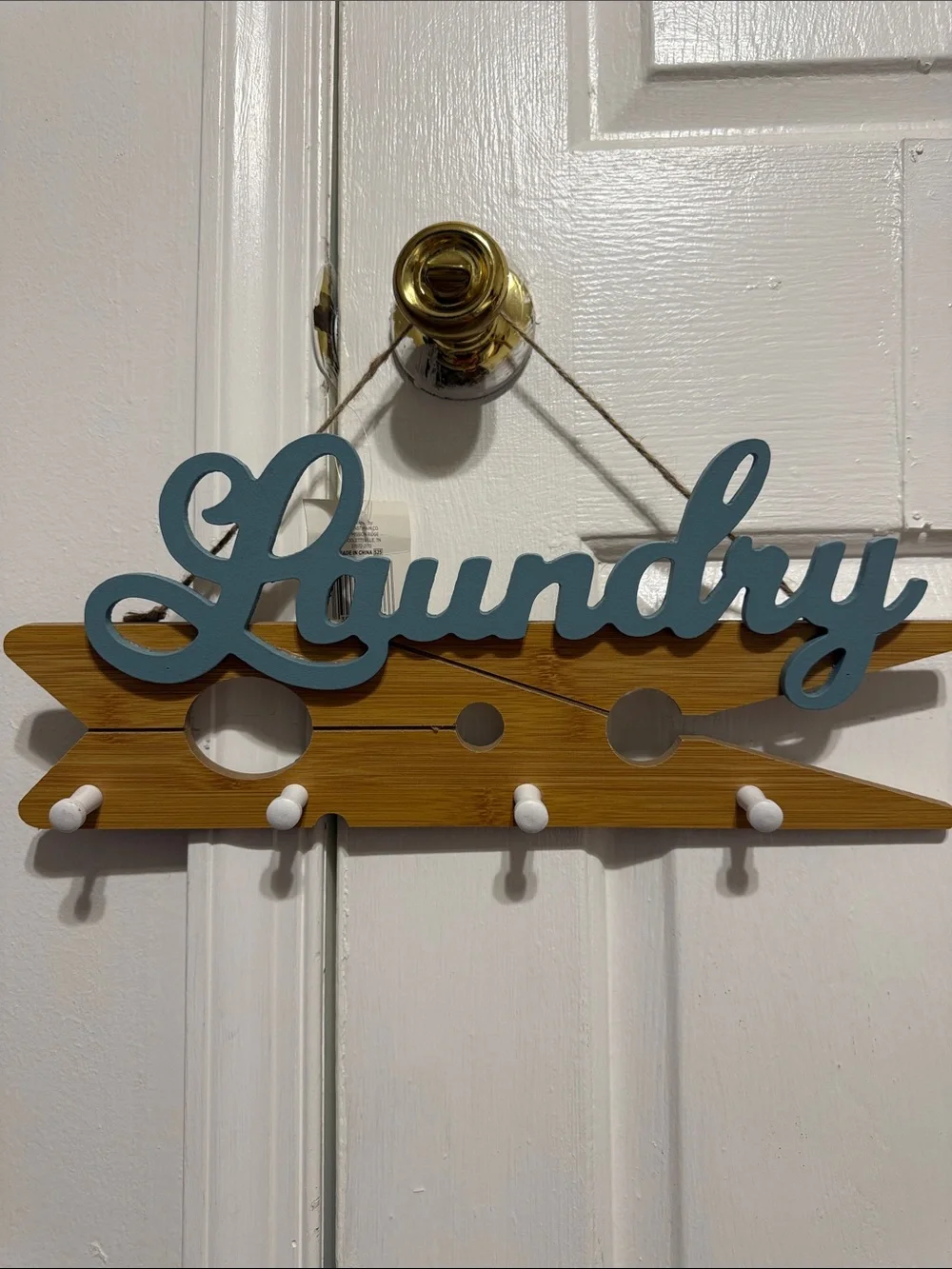 Laundry Wall Hook Sign - Blue and Natural Wood